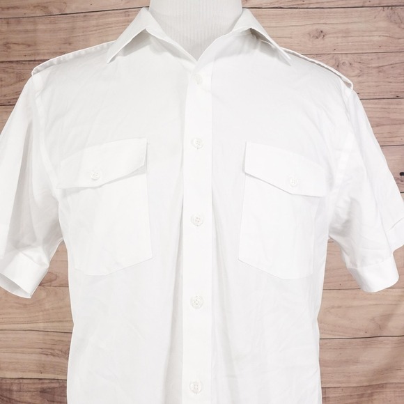 Brooks Brothers NetJets Dress Shirt Mens 17 Regular Fit White Pilot Short Sleeve